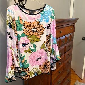 Coco Bianco Vibrant Floral Bell Sleeve Blouse